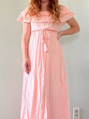 Dress Day | Pink Ruffled Off-Shoulder Maxi Dress